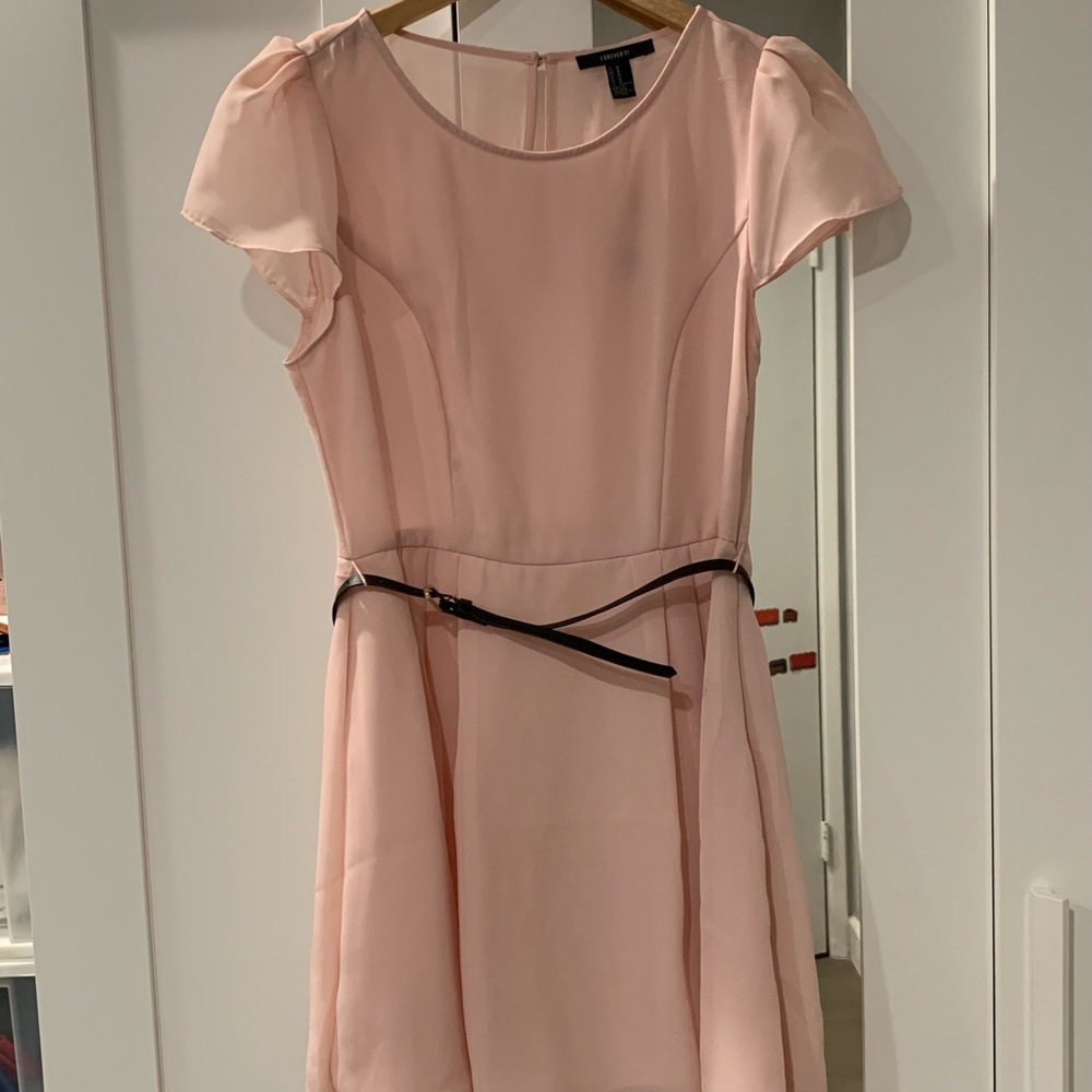 Blush Sleeved Dress with Belt